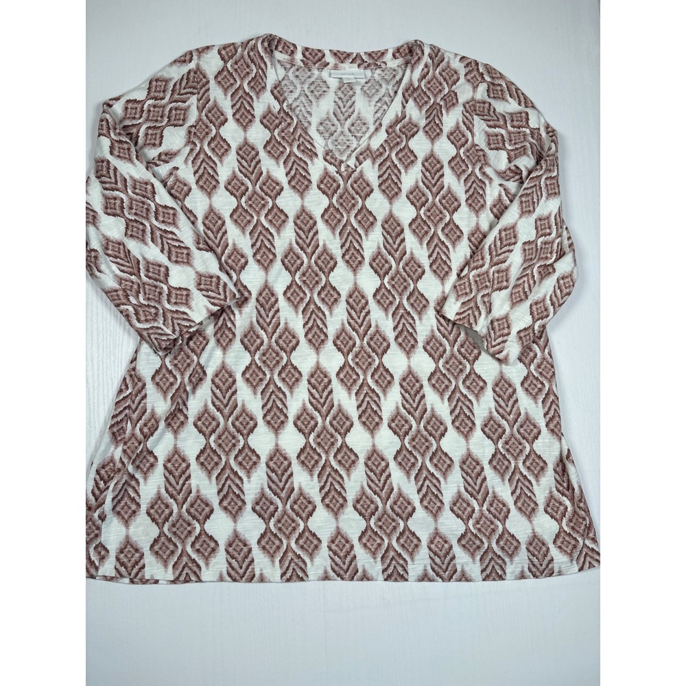 Pure Jill Womens 100% Cotton Ikat Diamond Print V-Neck 3/4 Sleeve Tunic Top L‎